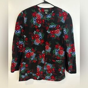 Vintage Alcott & Andrews 100% Silk Red/Blue Floral Button Up Blazer Size 8